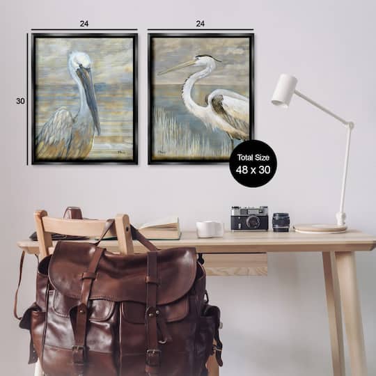 Stupell Industries Sea Birds Abstract Beach Floater Framed Art Set